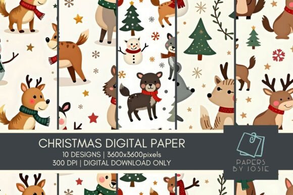 Download Cute Christmas Animals Digital Paper - Premium Resources