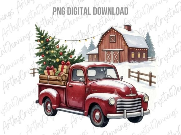 Download Vintage Red Truck Christmas PNG - Premium Resources