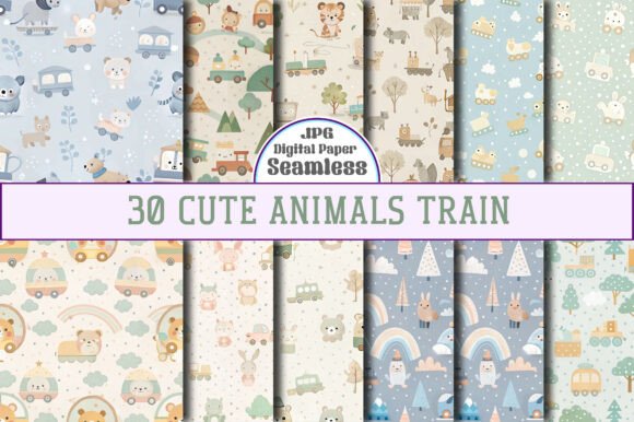 Download Cute Animals Train Digital Paper Pack - Premium Resources